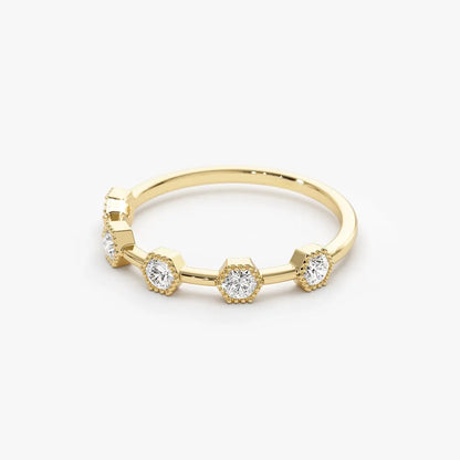 14k Gold Hexagon Milgrain Five Stone Round Diamond Ring 0.32 ctw