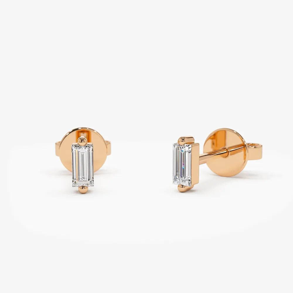 14k Gold Diamond Baguette Cut Mini Stud Earrings 0.15 ctw