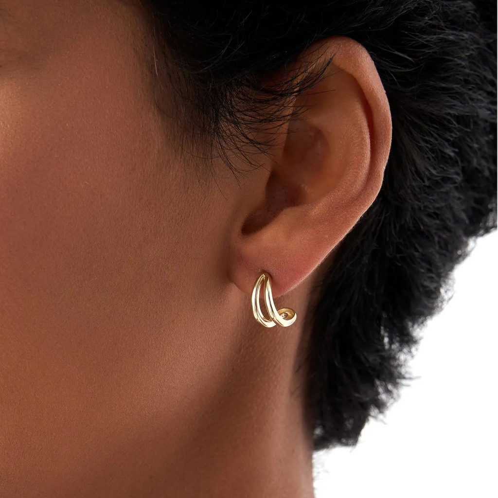 14k Gold Double Curved J Hoop Earrings 12mm 4mm Width