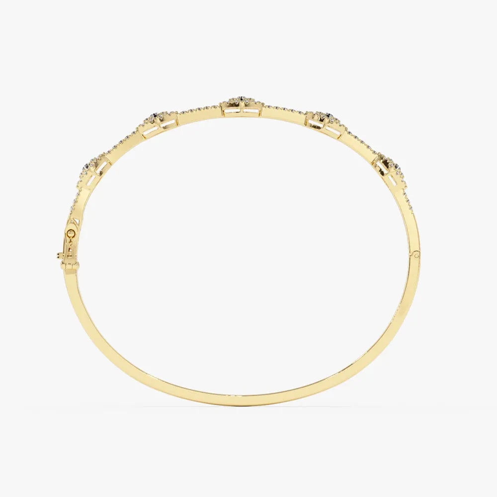 14K Solid Gold 0.99 CTW Round Diamond Marquise Shape Bangle