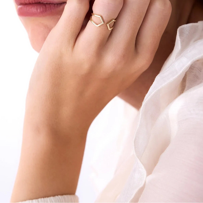 14k Gold Modern Geometric Open Ring 8.75mm Wide Graduated Band