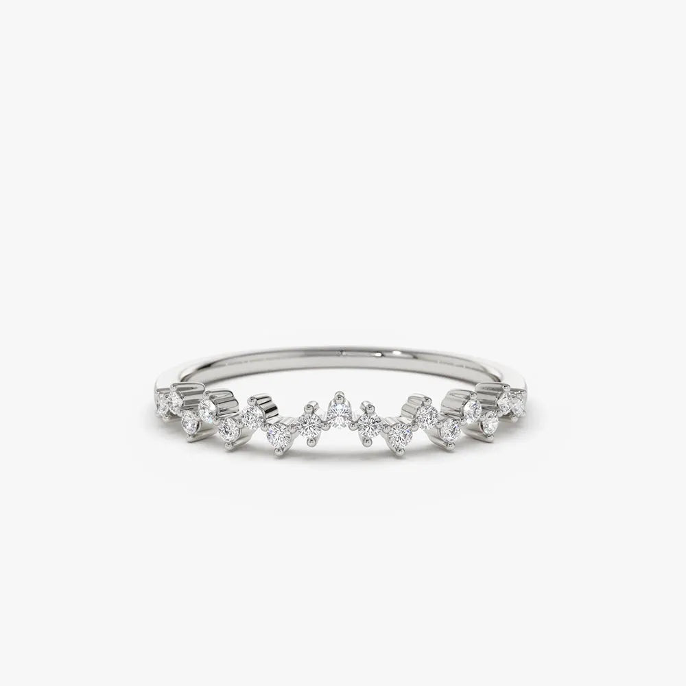 14k Gold Round Cut Diamond Zig Zag Half Eternity Micro Prong Wedding Band 0.15 ctw
