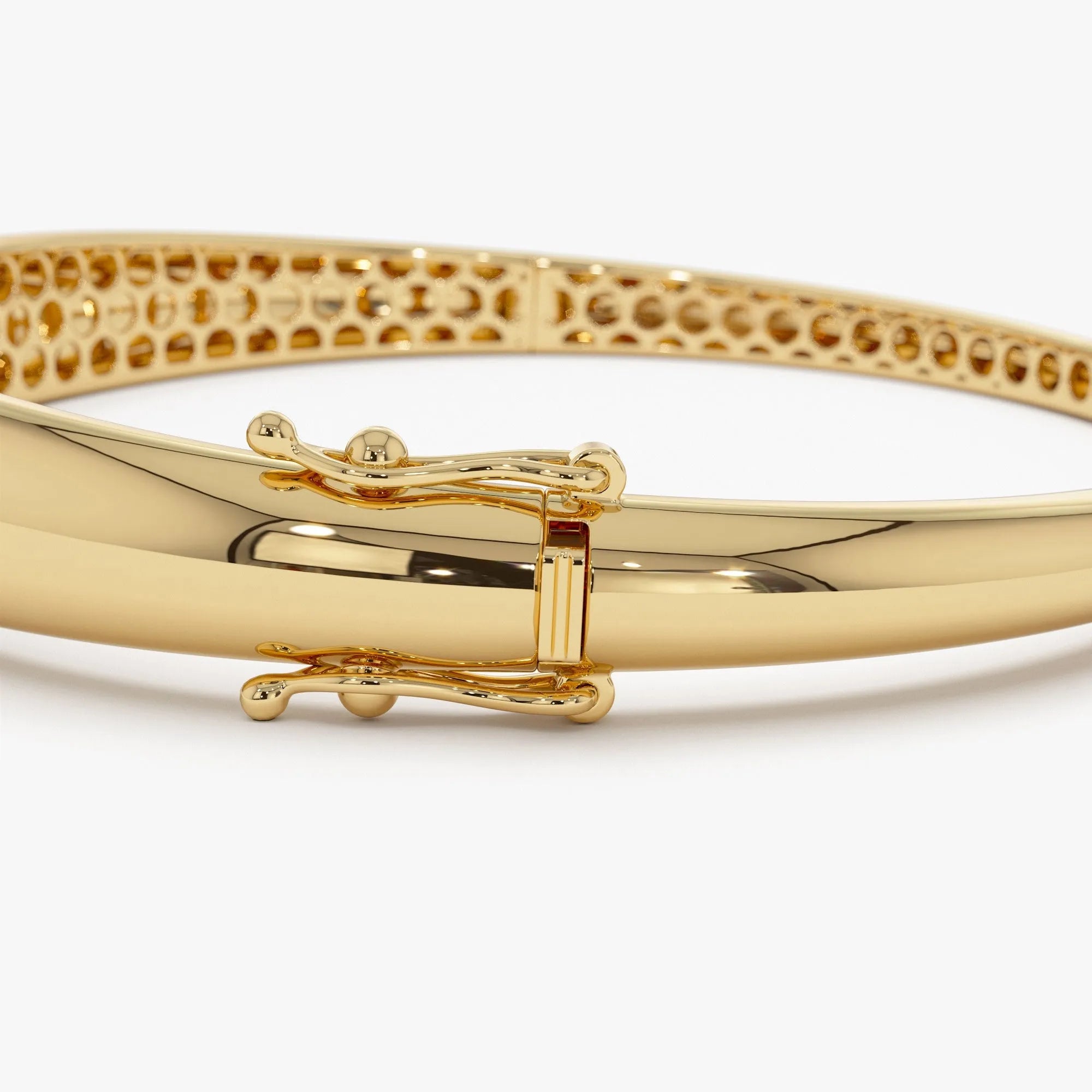 14K Solid Gold Wide Classic Dome Bangle Bracelet