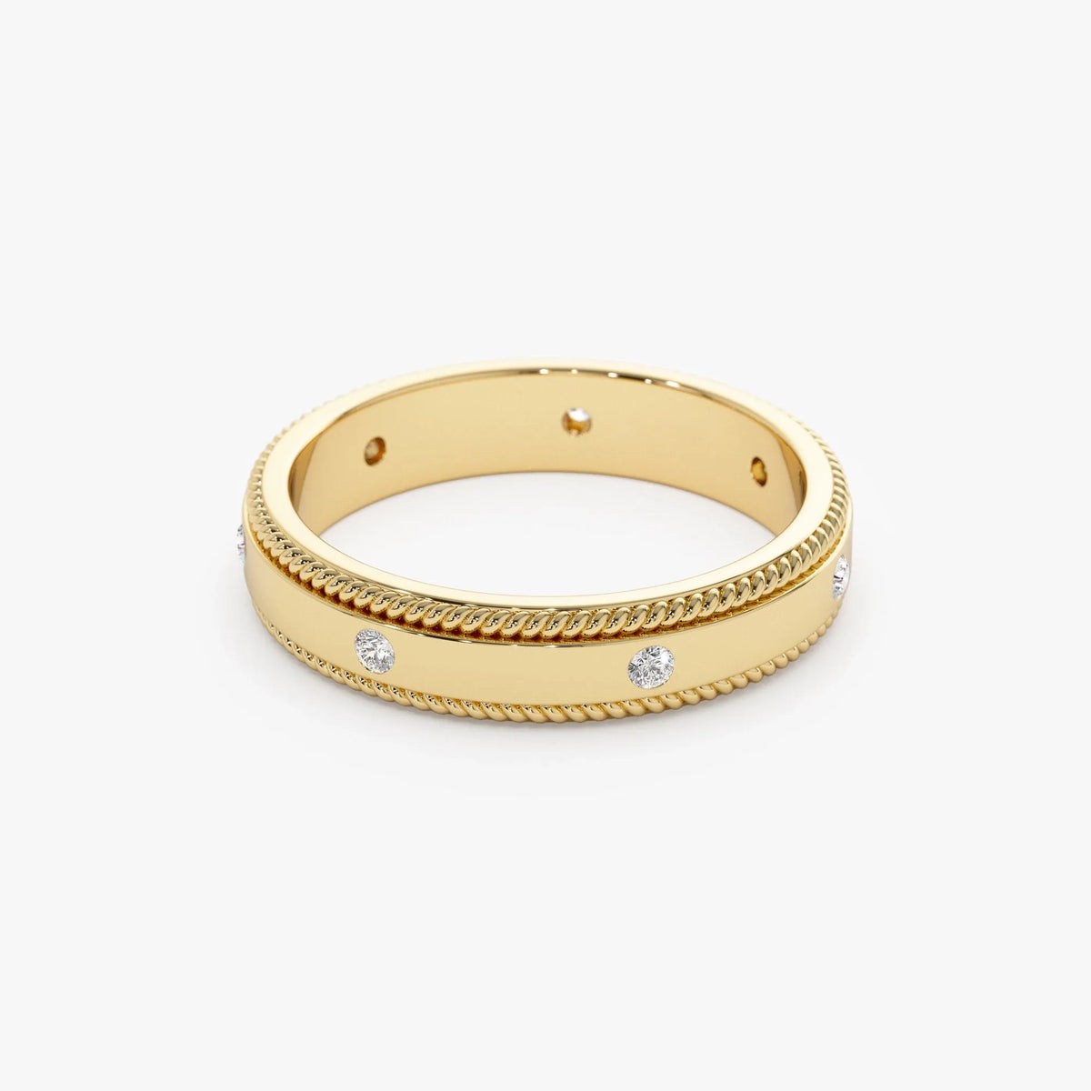 14k Gold Diamond Round Cut Wedding Band Flat Milgrain Edge 4mm 0.12 ctw