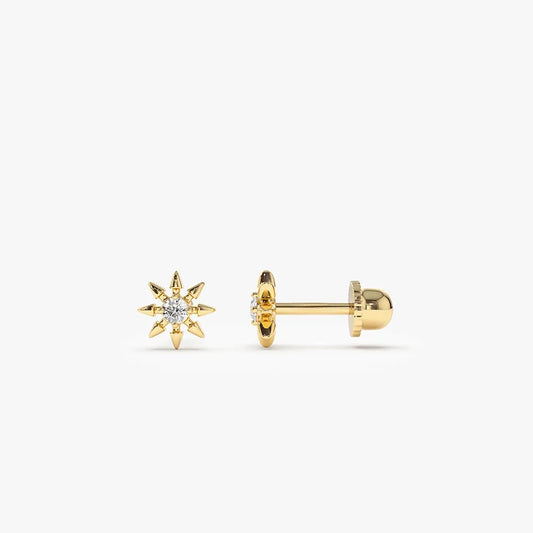 14k Gold Diamond Round Cut Star Helix Piercing Single Earring 0.035 ctw