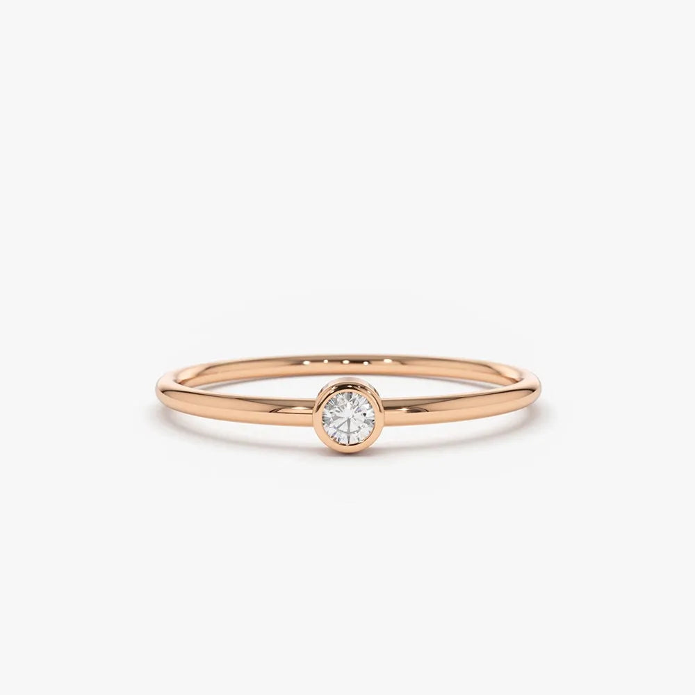 14K Solid Gold 0.05ctw Round Cut Diamond Solitaire Ring