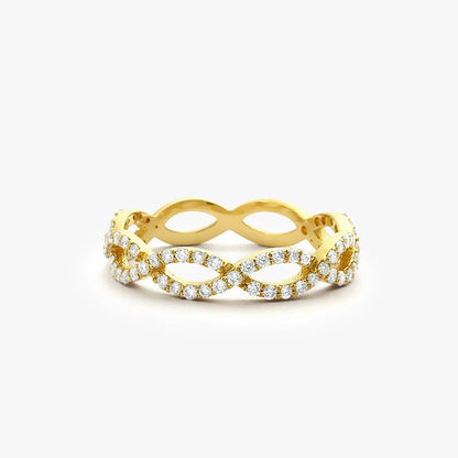 14K White Gold Round Diamond Infinity Intertwined Micro Pave Ring 0.52ctw
