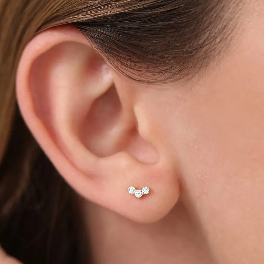 14k Gold Diamond Round Cut Mini Trio Stud Earrings 0.15 ctw