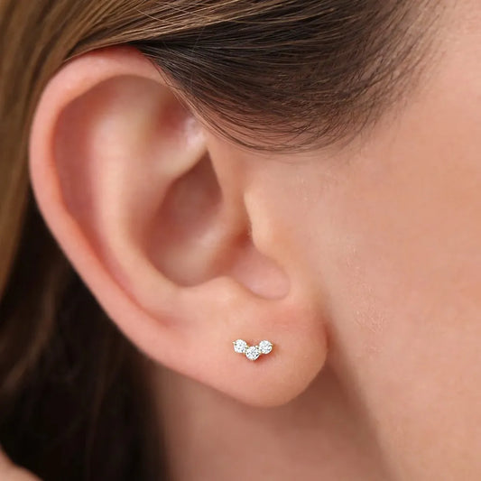 14k Gold Diamond Round Cut Mini Trio Stud Earrings 0.15 ctw