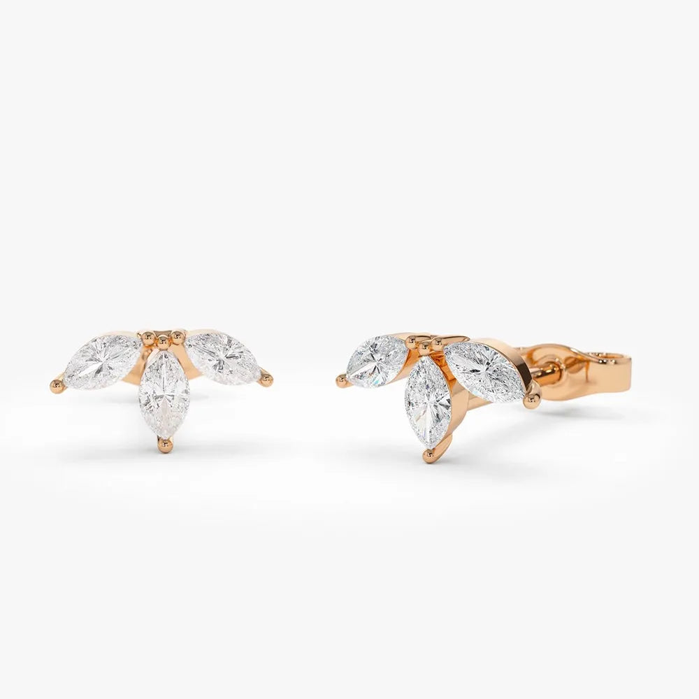 14k Gold Diamond Marquise Cut Crown Stud Earrings 0.38 ctw