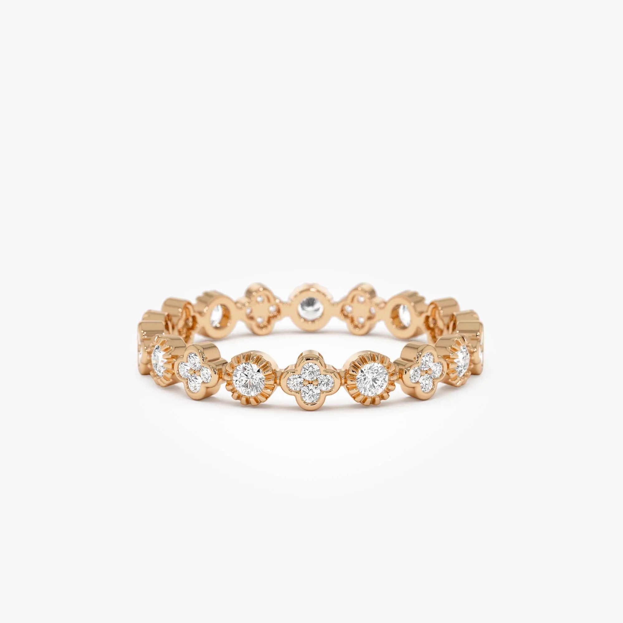 14k Gold 0.38ctw Round Diamond Bezel Set Clover Eternity Ring