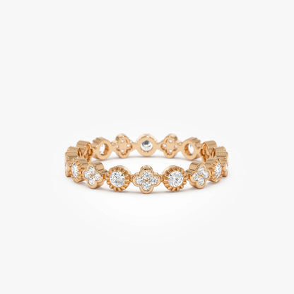 14k Gold 0.38ctw Round Diamond Bezel Set Clover Eternity Ring