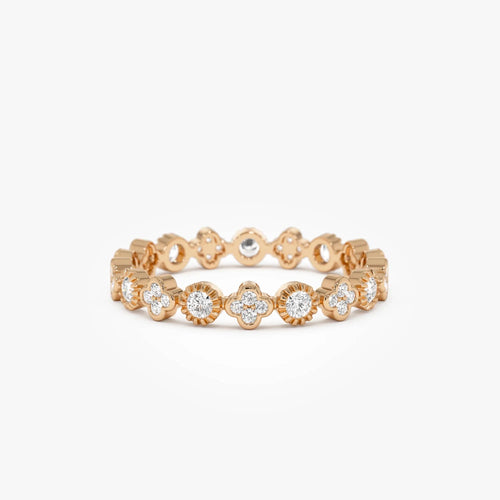 14k Gold 0.38ctw Round Diamond Bezel Set Clover Eternity Ring