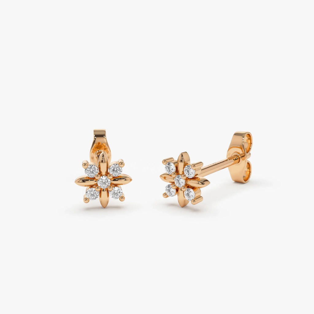 14k Gold Diamond Round Cut Crisscross Cluster Stud Earrings 0.10 ctw