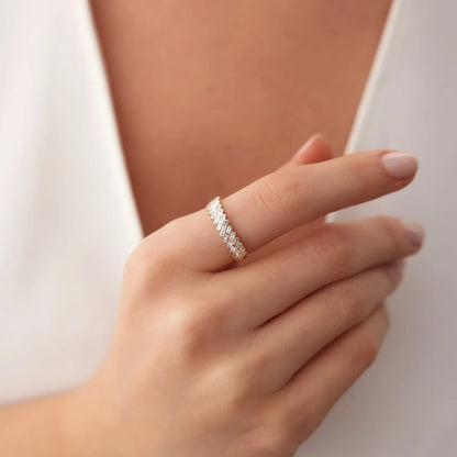 14k Gold Double Row Diagonal Baguette Diamond Ring 0.55 ctw