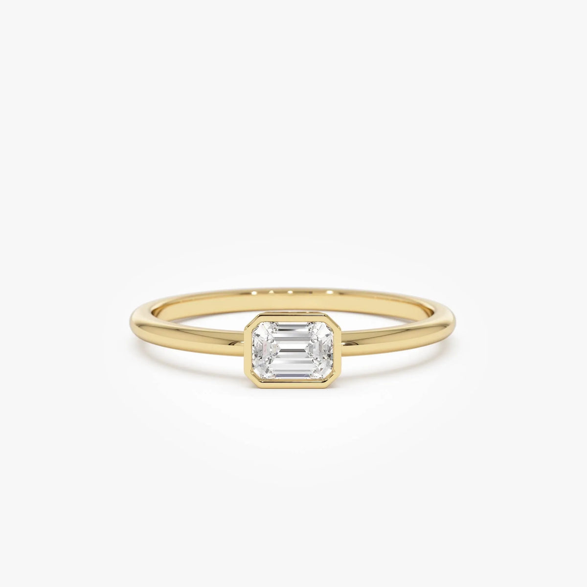 14k Gold Emerald Cut Diamond Bezel Set Solitaire Ring 0.22 Carat