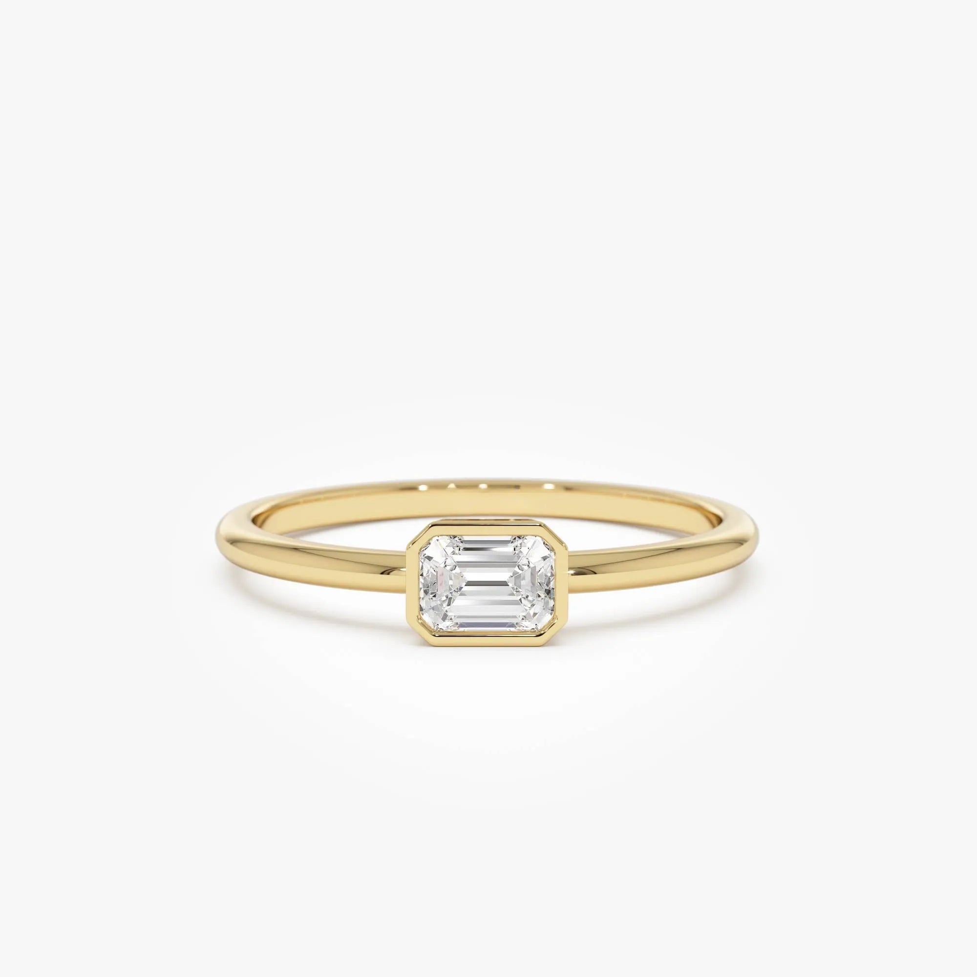 14k Gold Emerald Cut Diamond Bezel Set Solitaire Ring 0.22 Carat