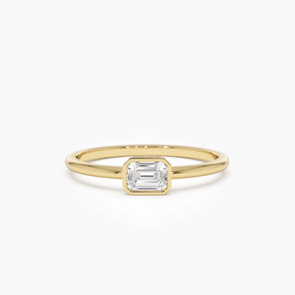 14k Gold Emerald Cut Diamond Bezel Set Solitaire Ring 0.22 Carat