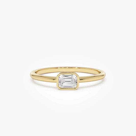 14k Gold Emerald Cut Diamond Bezel Set Solitaire Ring 0.22 Carat