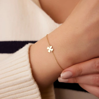 14k Gold Four Leaf Clover Charm Bracelet with Charm