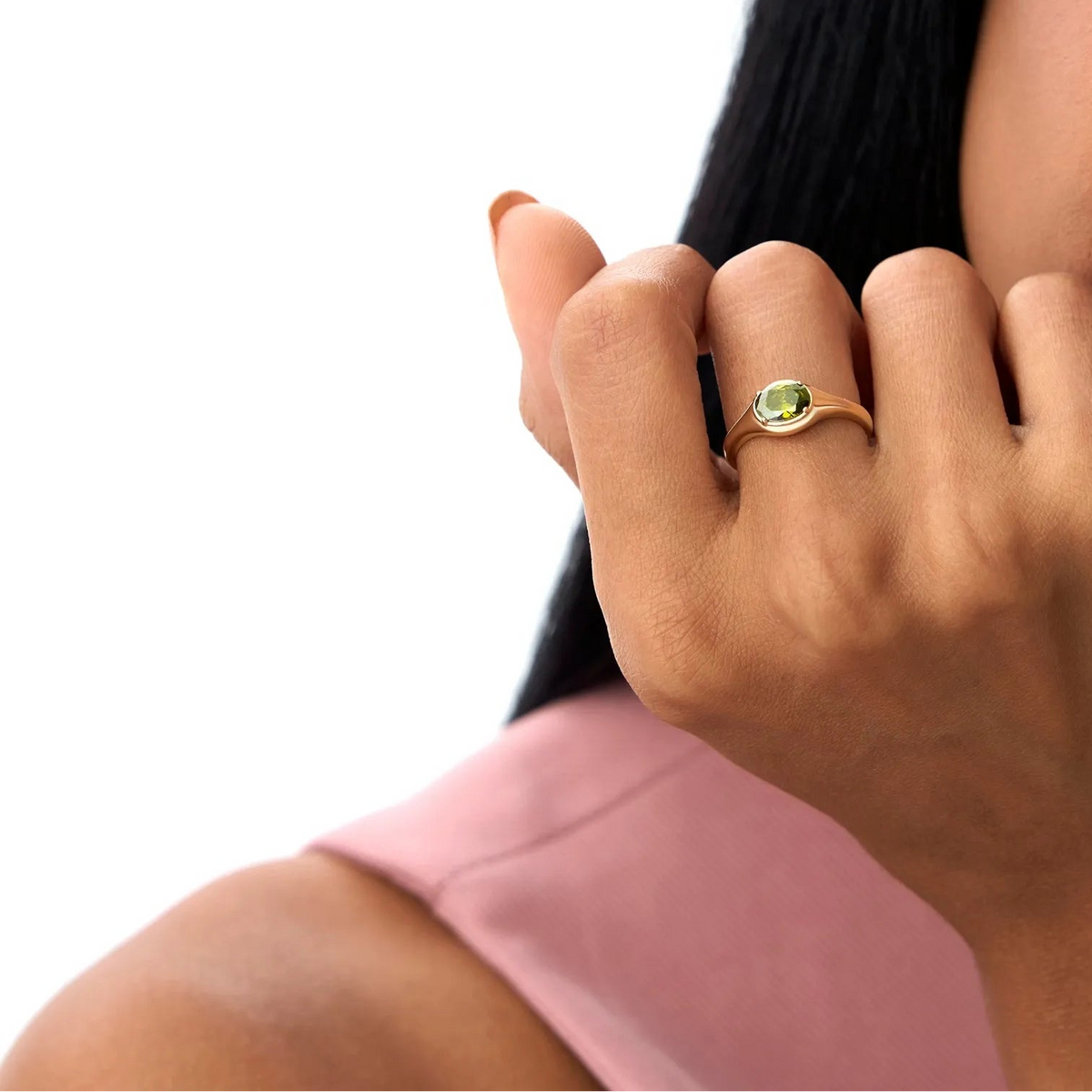 14K Solid Gold Oval Peridot 0.75ctw Prong Setting Ring