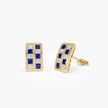 14k Solid Gold Princess Cut Blue Sapphire and Diamond Stud Earrings 1.10 ctw