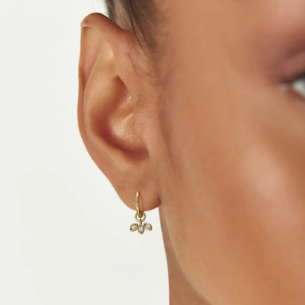 14k Gold Diamond Leaf Shape Hoop Earring Charm 0.04 ctw