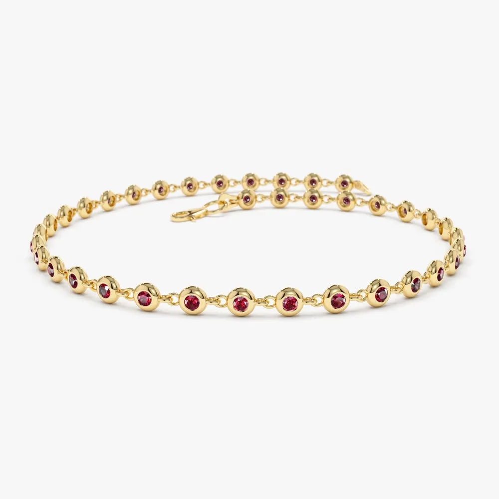 14k Gold Round Ruby Bezel Set Tennis Bracelet