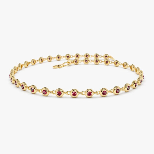 14k Gold Round Ruby Bezel Set Tennis Bracelet