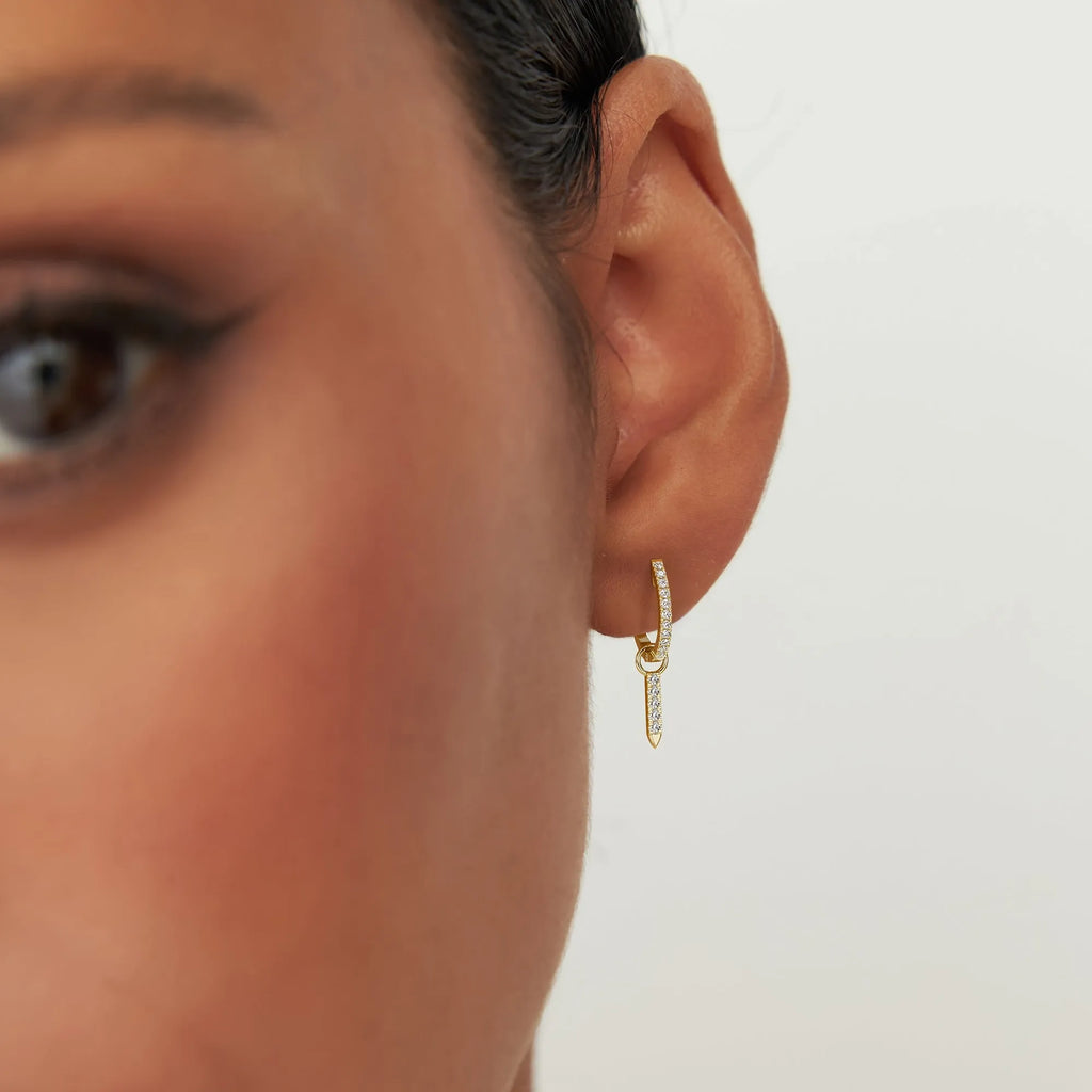 14k Gold Diamond Spike Hoop Earring Charm 0.04 ctw