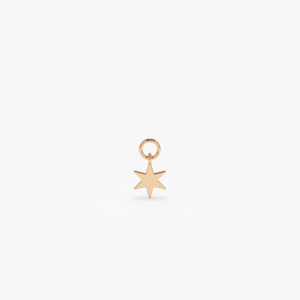 14k Solid Gold Star Hoop Earring Charm 5.48mm Minimalist