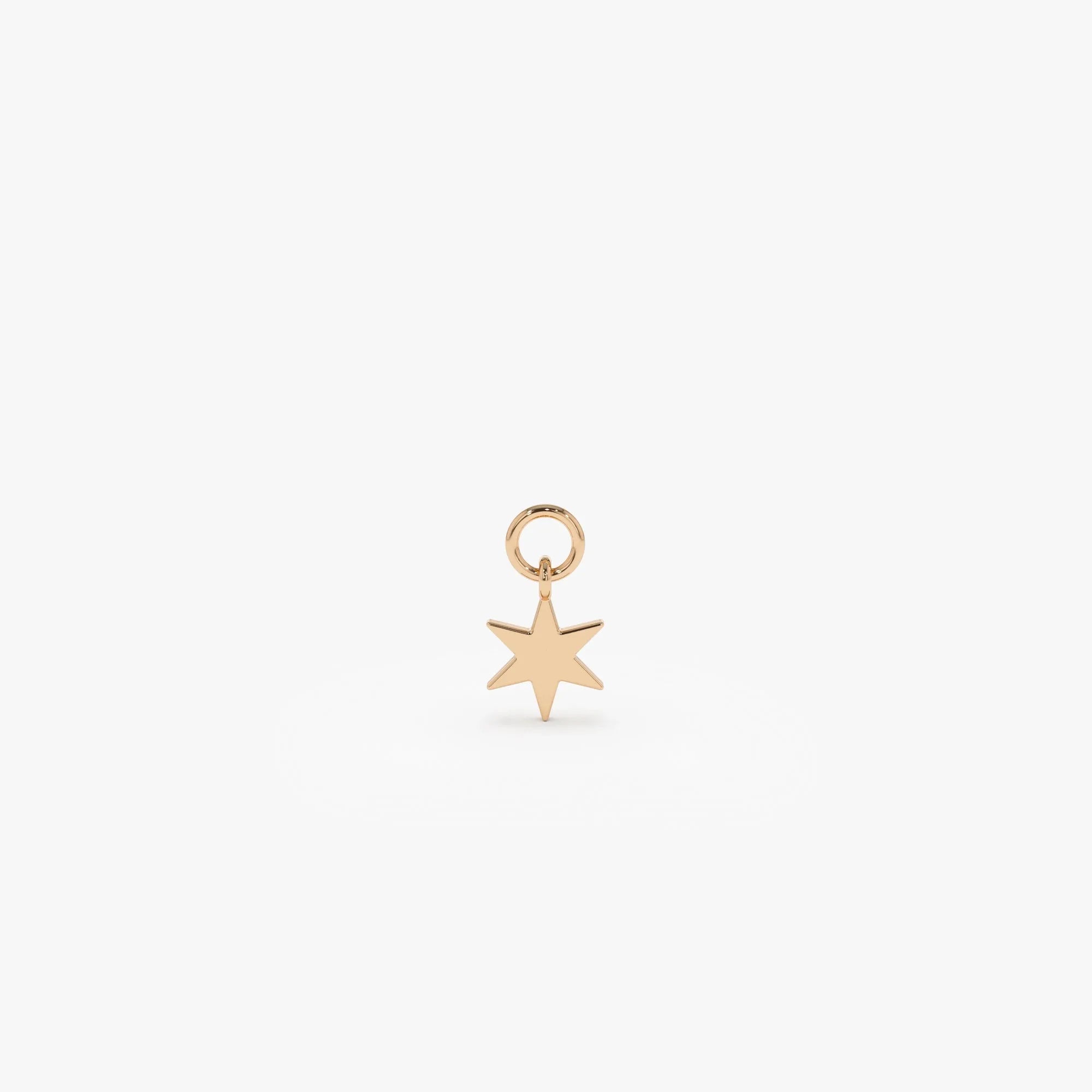 14k Solid Gold Star Hoop Earring Charm 5.48mm Minimalist