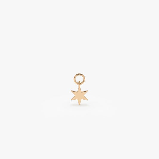 14k Solid Gold Star Hoop Earring Charm 5.48mm Minimalist