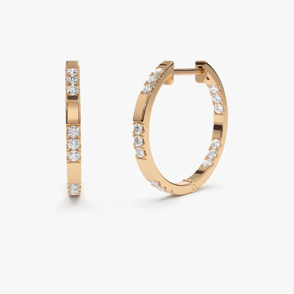 14k Gold Diamond Round Cut Inside Out Hoop Earrings 0.36 ctw