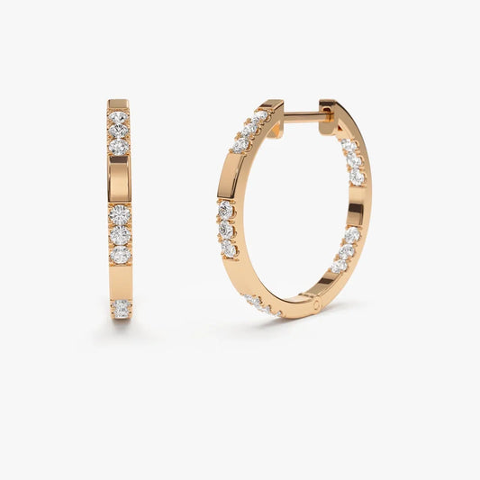 14k Gold Diamond Round Cut Inside Out Hoop Earrings 0.36 ctw