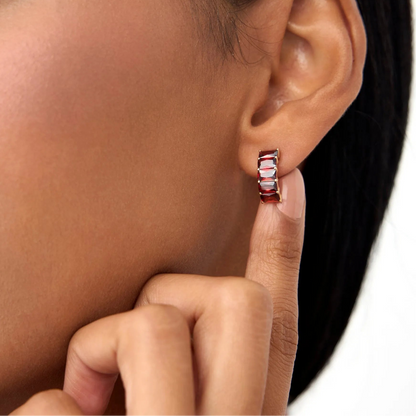14K Solid Gold Octagon Cut Garnet Hoop Earrings 3.80ctw
