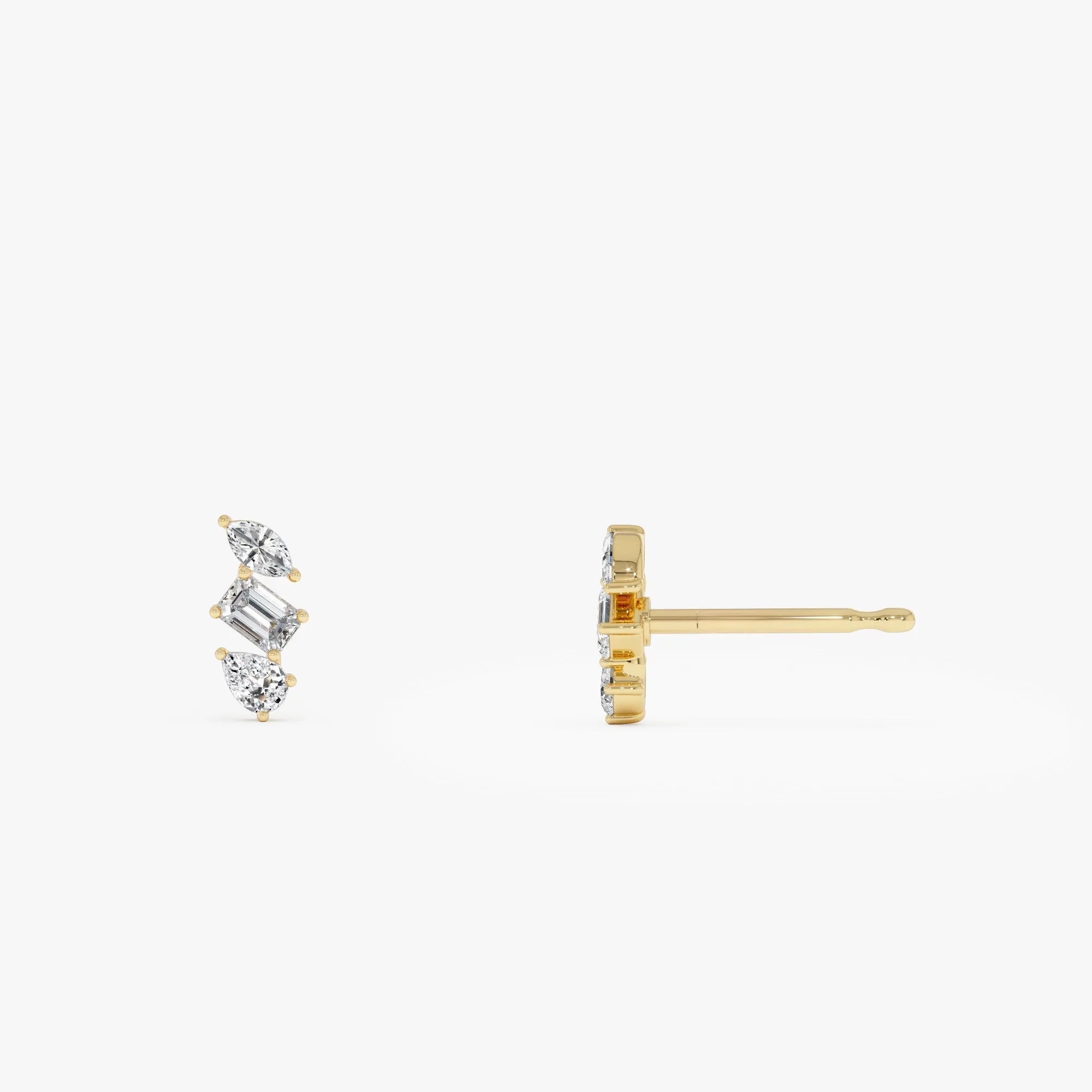 14k Gold Diamond Emerald Cut Marquise and Pear Stud Earrings 0.30 ctw