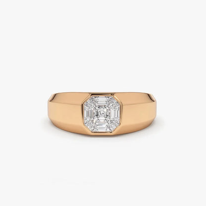 14k Solid Gold 0.40 Carat Diamond Asscher Cut Illusion Mosaic Solitaire Pinky Ring Invisible Bezel Setting