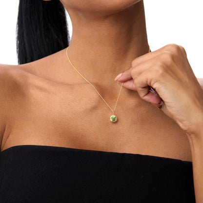 14k Solid Gold Peridot Asscher Cut Necklace 1.20 Carat Bezel Setting