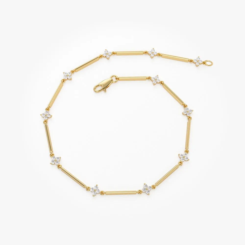 14K Solid Gold 0.57 CTW Round Diamond Clover Infinity Prong Set Bracelet