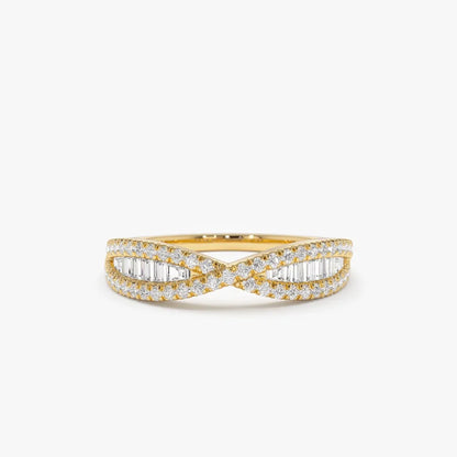 14k Gold Baguette and Round Diamond 0.40 Carat Nesting Wedding Band Ring