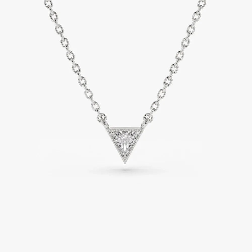 14K Solid Gold Triangle Cut Diamond Solitaire Necklace Micro Prong Setting 0.15ctw