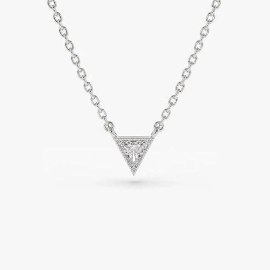 14K Solid Gold Triangle Cut Diamond Solitaire Necklace Micro Prong Setting 0.15ctw