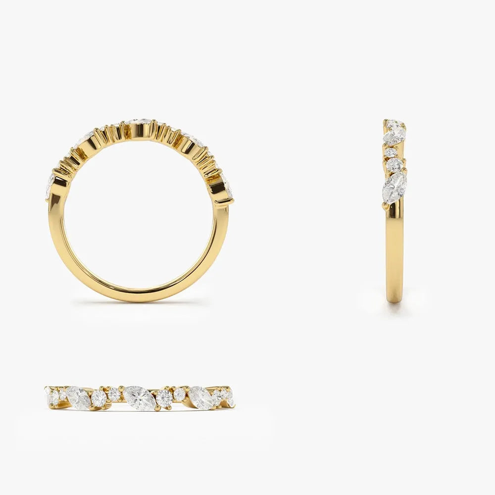 14k Gold 0.59 ctw Marquise and Round Diamond Cluster Stackable Wedding Ring Prong Setting