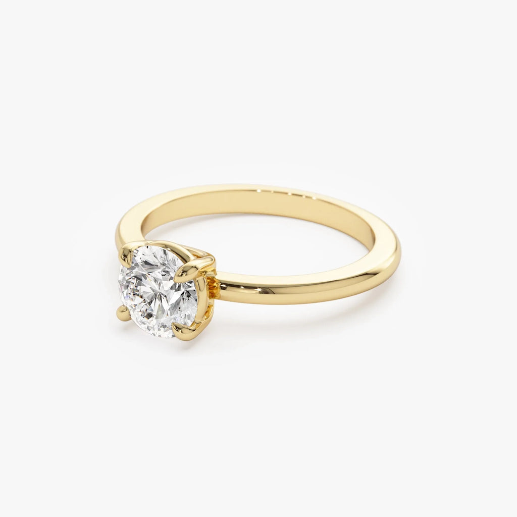 14K Gold 1.00 Carat Round Lab Grown Diamond 4 Prong Basket Setting Engagement Ring