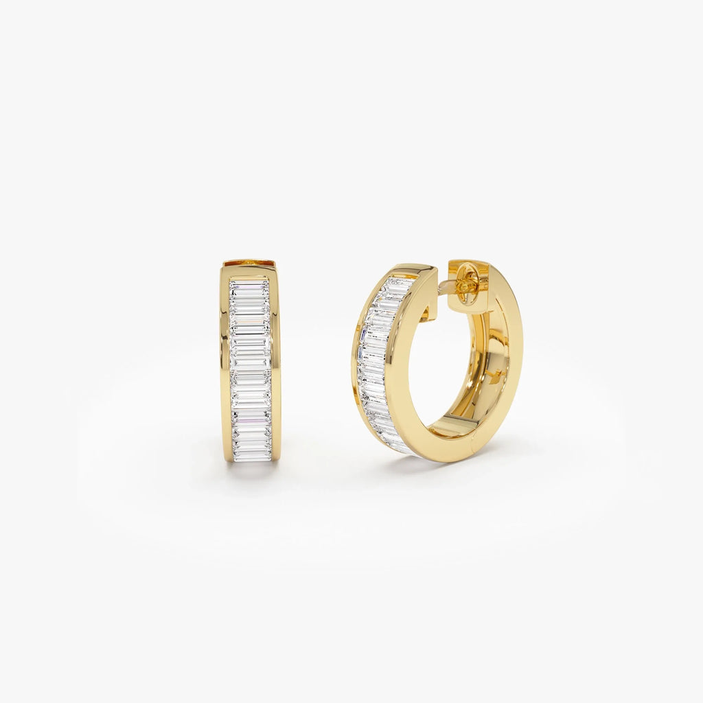 14k Gold Diamond Baguette Cut Channel Setting Hoop Earrings 0.70 ctw