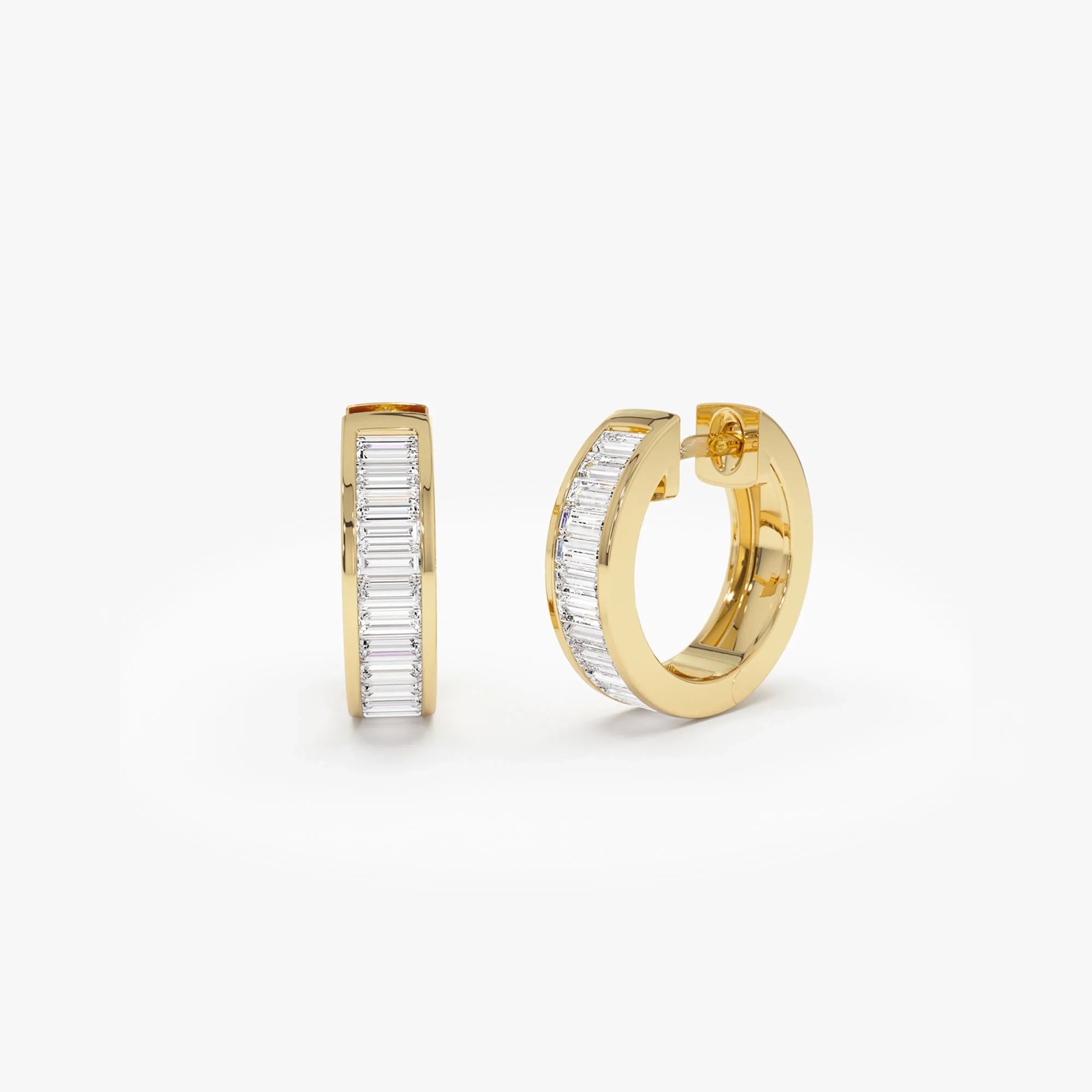 14k Gold Diamond Baguette Cut Channel Setting Hoop Earrings 0.70 ctw