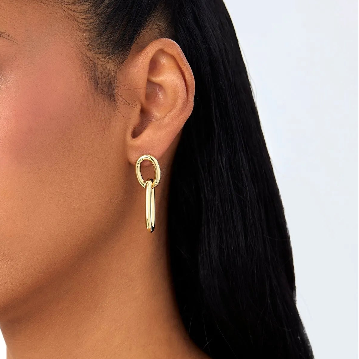14k Yellow Gold Double Link Dangle Earrings Statement Drop Design 3mm Width