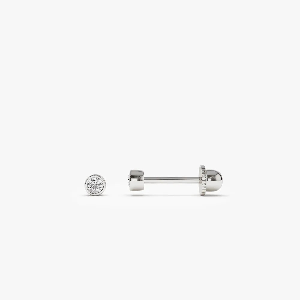 14k Gold Diamond Round Cut Bezel Setting Stud Piercing Single Earring 0.035 ctw