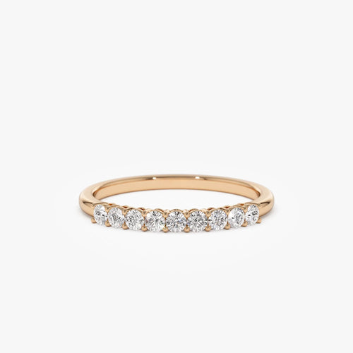 14k Gold 0.30ctw Round Diamond 9 Stone Basket Setting Wedding Ring